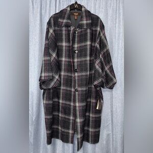 Victor Alfaro Plaid Coat with Pink and Gray Accents NWT 22W
